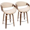 Lumisource Curvini Counter Stool in Walnut Wood and Cream Fabric, PK 2 B24-CRVNIR WLCR2